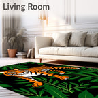 Vibrant Orange Tiger Jungle Foliage Rug
