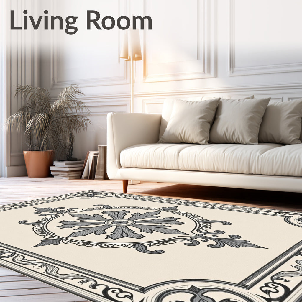 Cream Traditional Gray Floral Medallion Rug