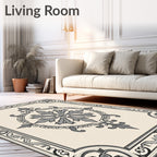 Cream Traditional Gray Floral Medallion Rug
