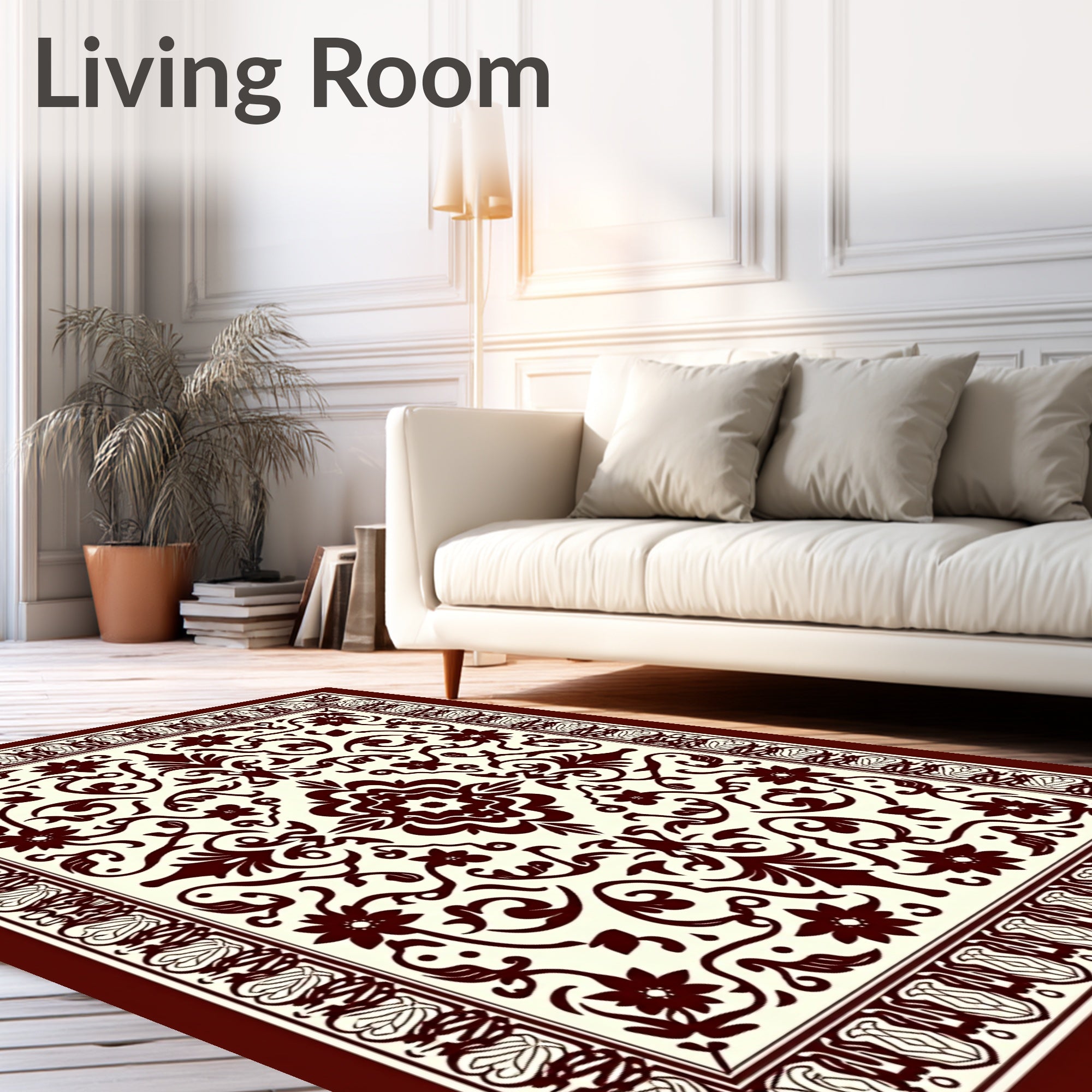 Crimson Classic Floral Vine Border Tapestry Rug