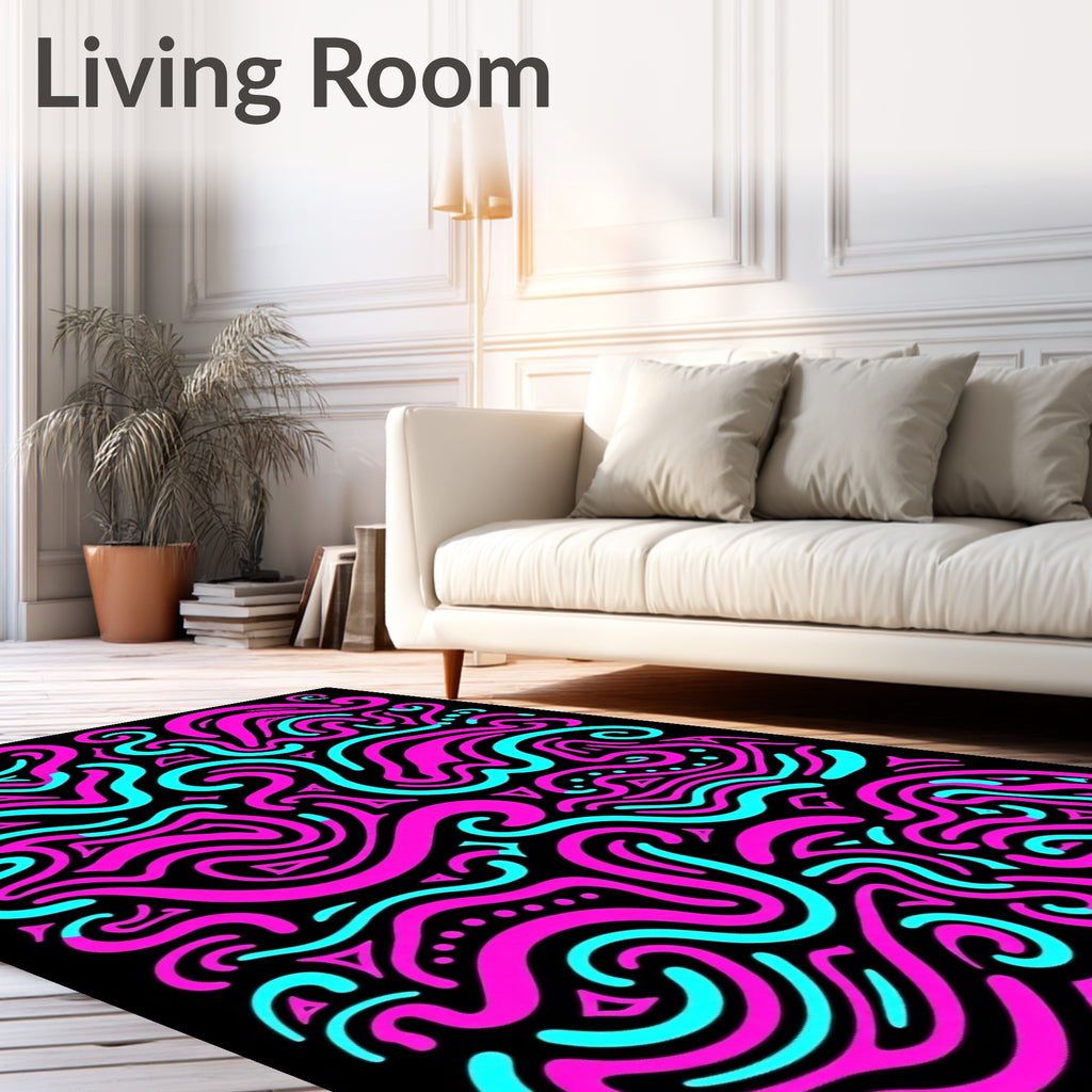 Vibrant Pink Teal Swirls Abstract Rug