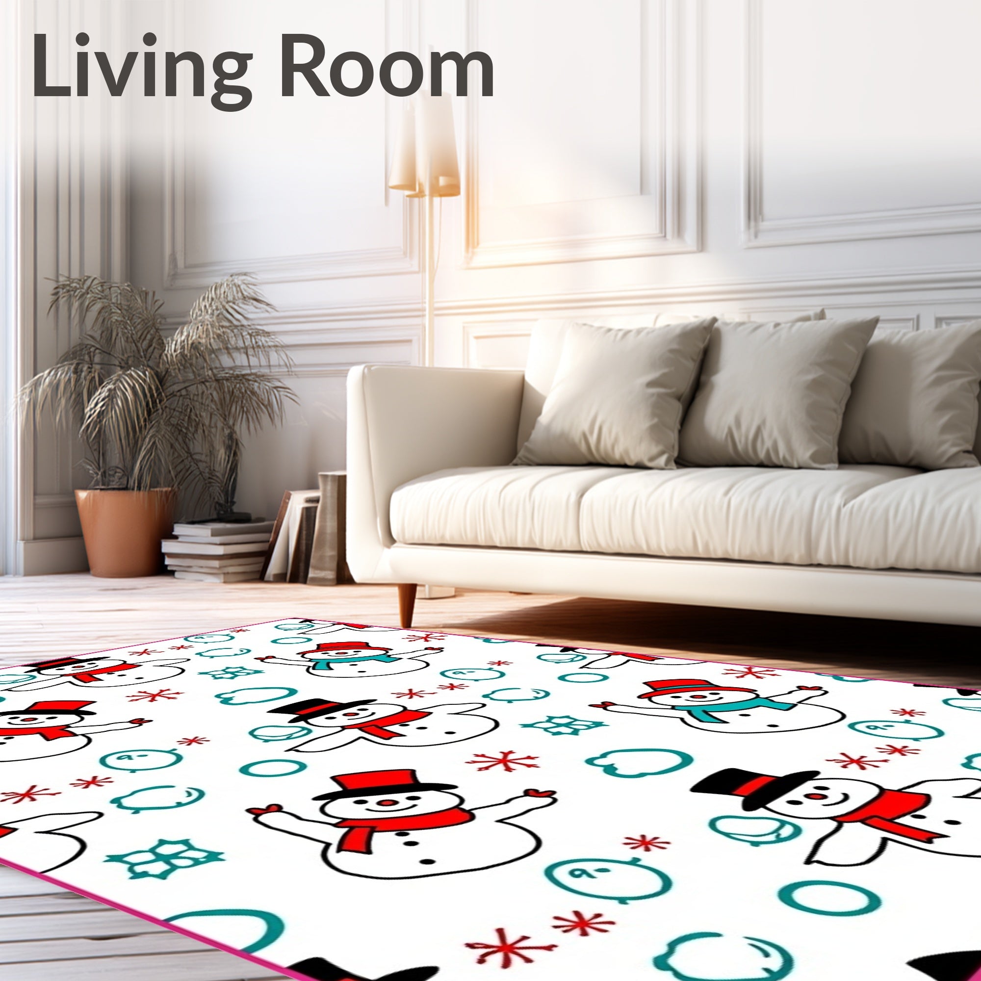 Merry Snowmen Red Hat Scarf Rug