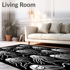 Dramatic White Faces Black Background Rug