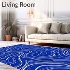 Deep Blue Abstract Wavy Lines Rug