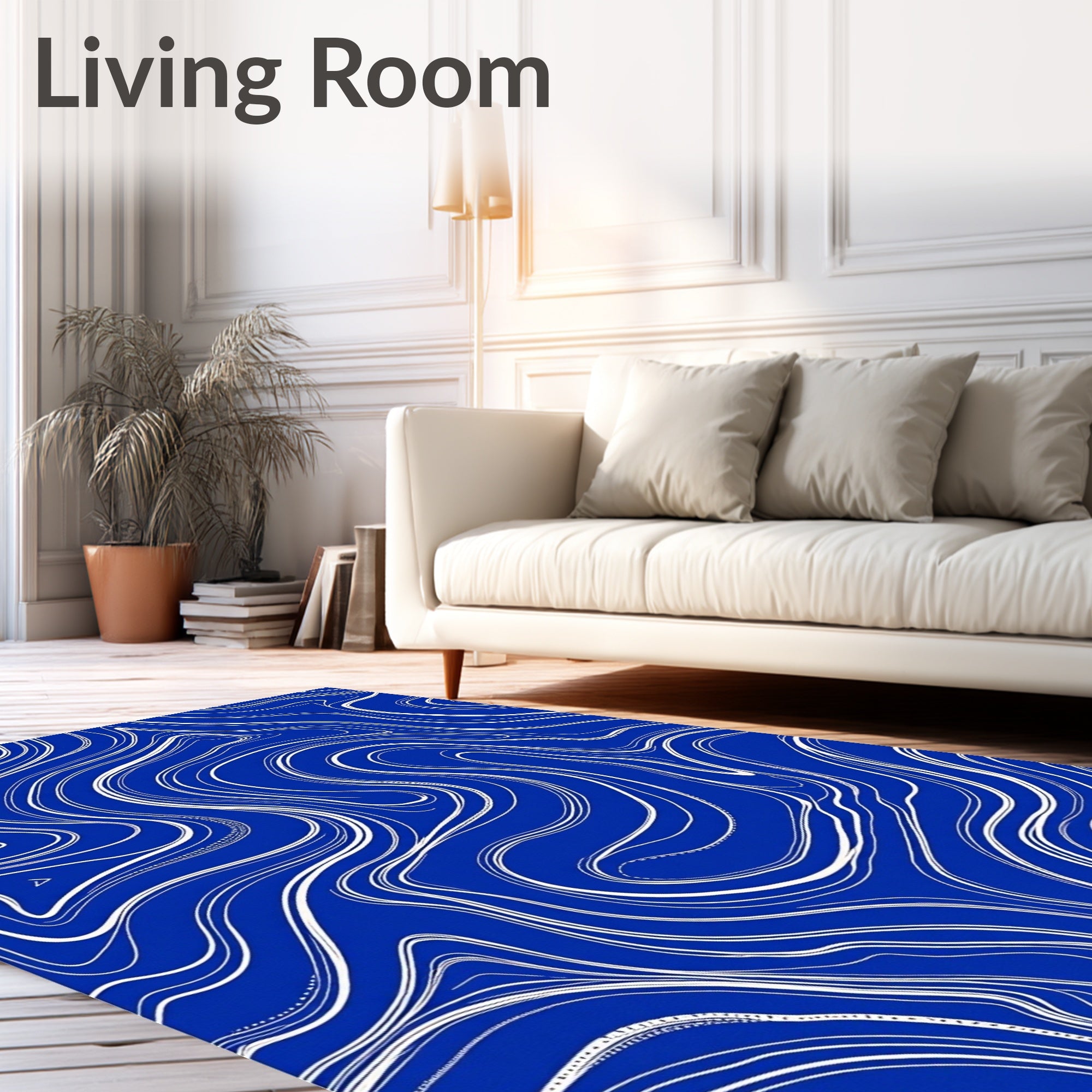 Deep Blue Abstract Wavy Lines Rug