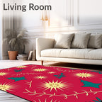 Red Yellow Floral Twig Branch Repeat Rug