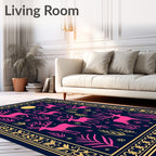 Pink Deer Moon Evening Border Rug
