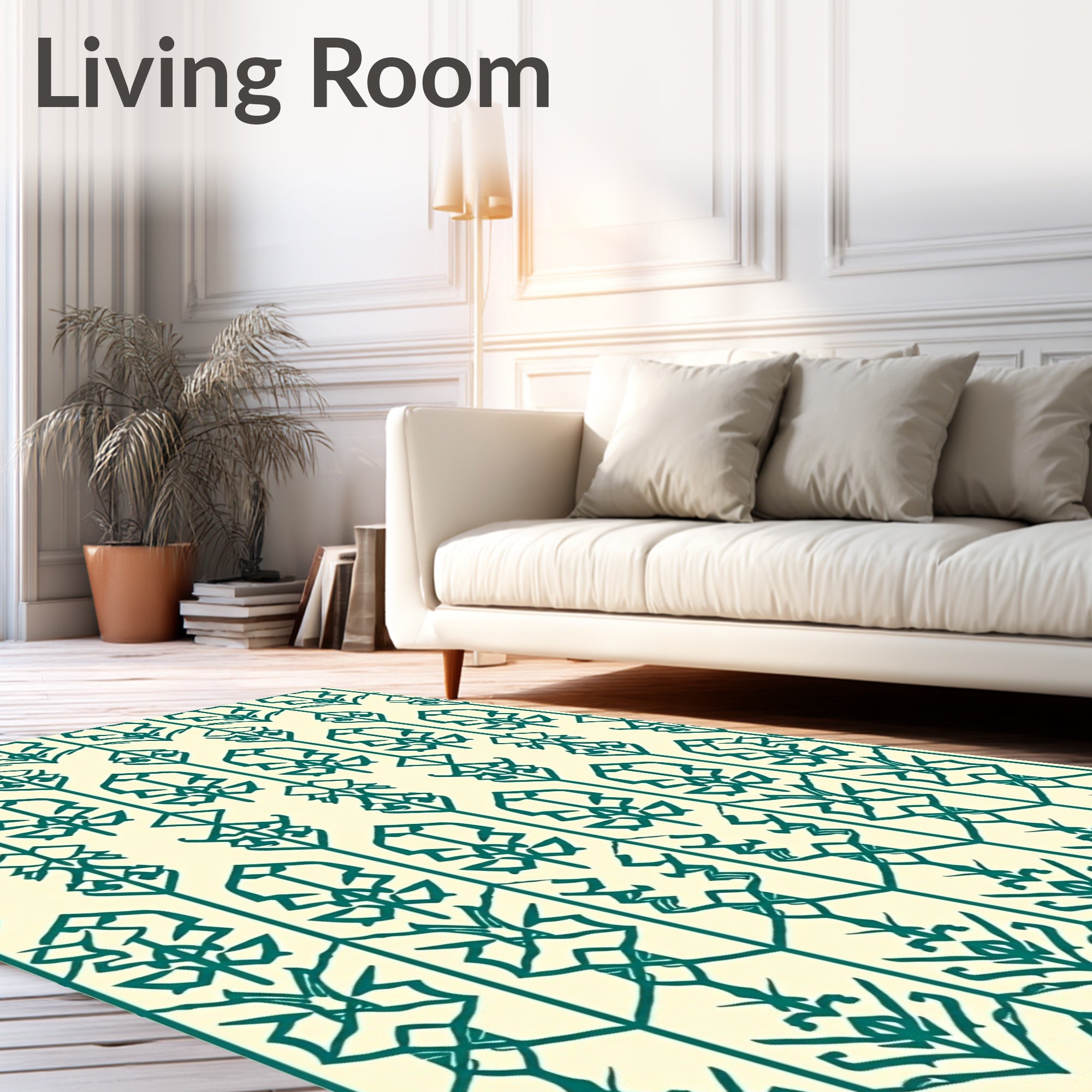 Teal Abstract Vertical Repeating Motif Rug