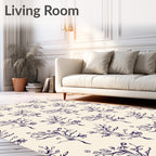 Deep Indigo Folk Floral Branches Rug