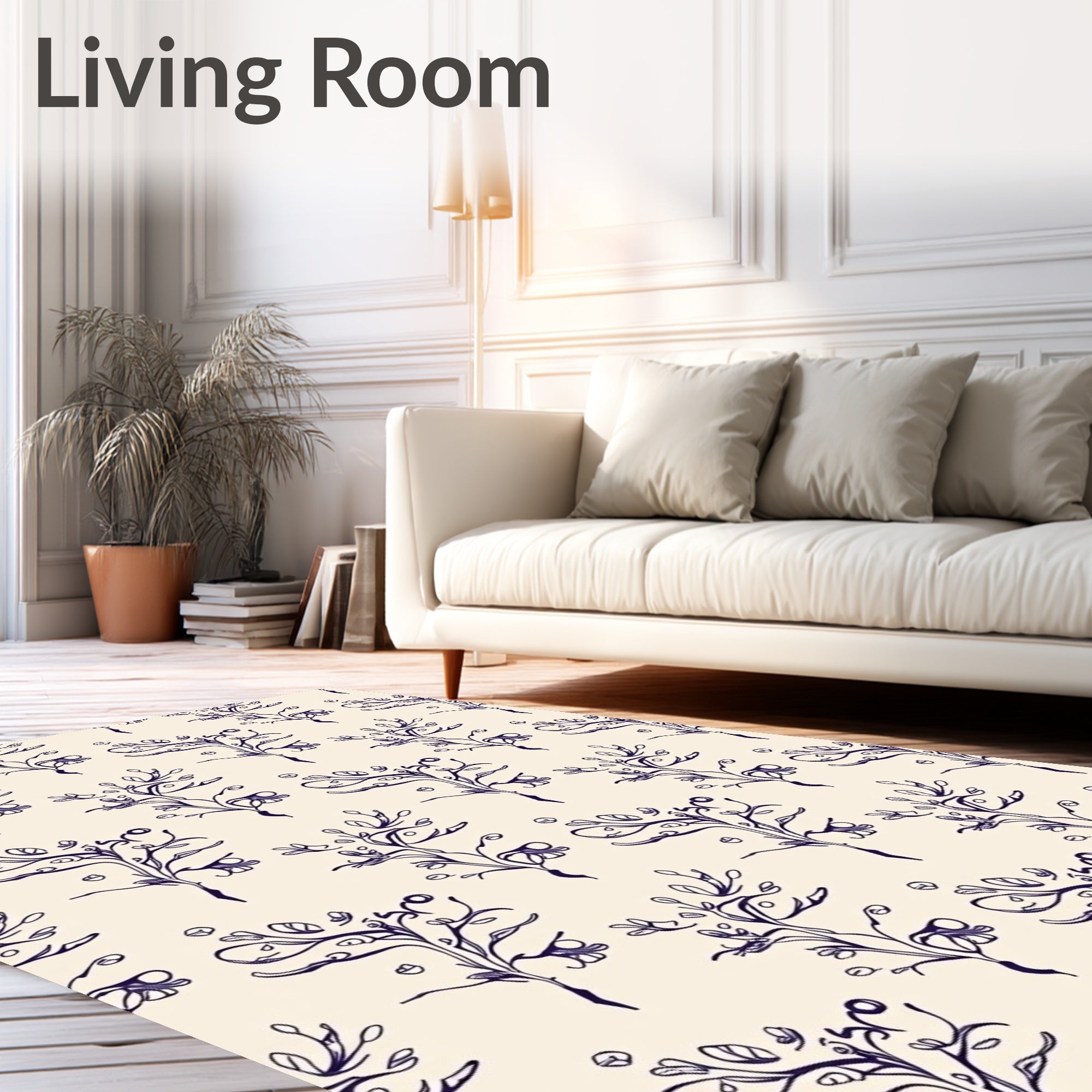 Deep Indigo Folk Floral Branches Rug