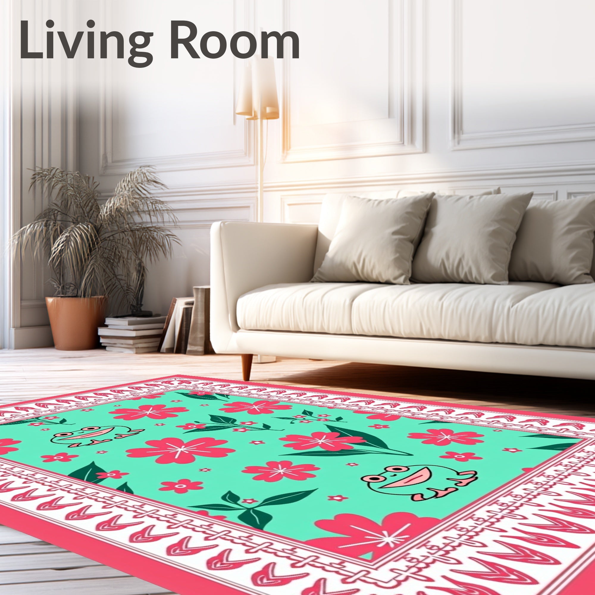 Whimsical Frog and Flower Field Rug