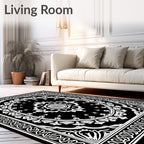 Classic Black White Medallion Border Rug