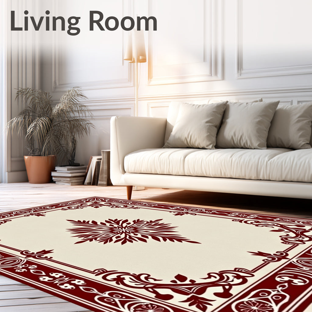 Deep Red Ornate Central Bloom Rug