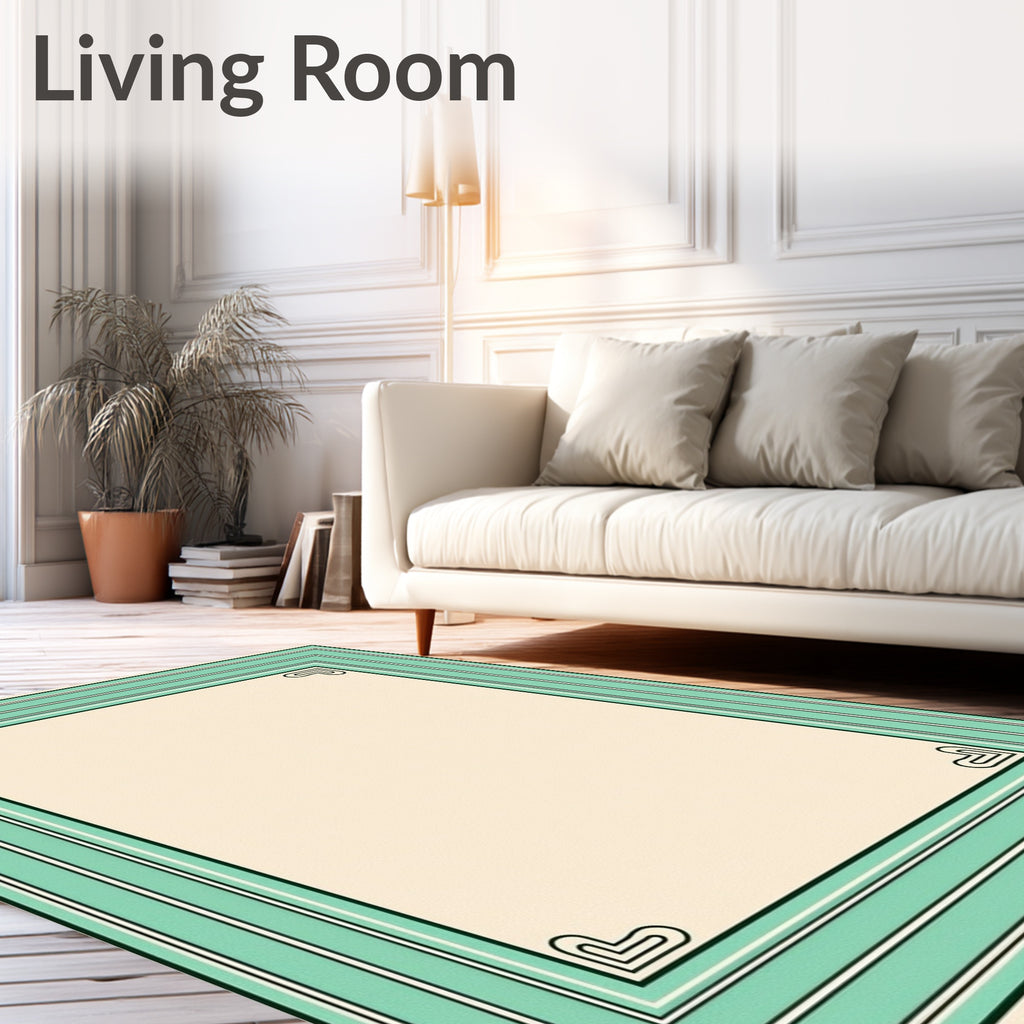 Modern Mint Bordered Frame Rug