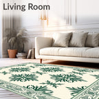 Elegant Cream Emerald Floral Medallion Rug