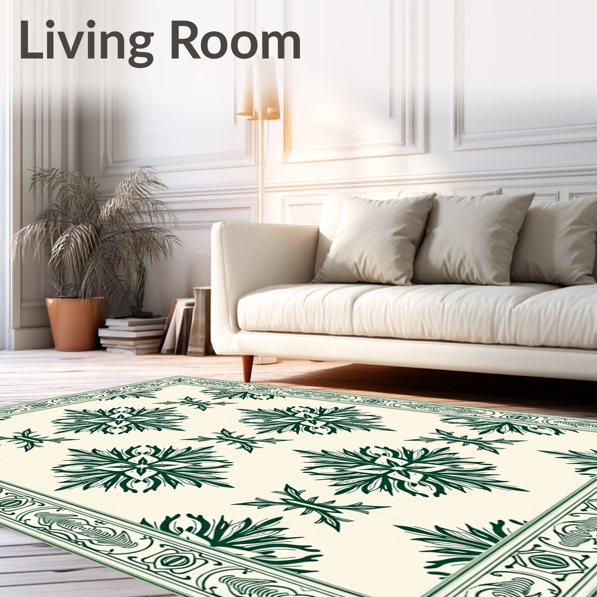 Elegant Cream Emerald Floral Medallion Rug