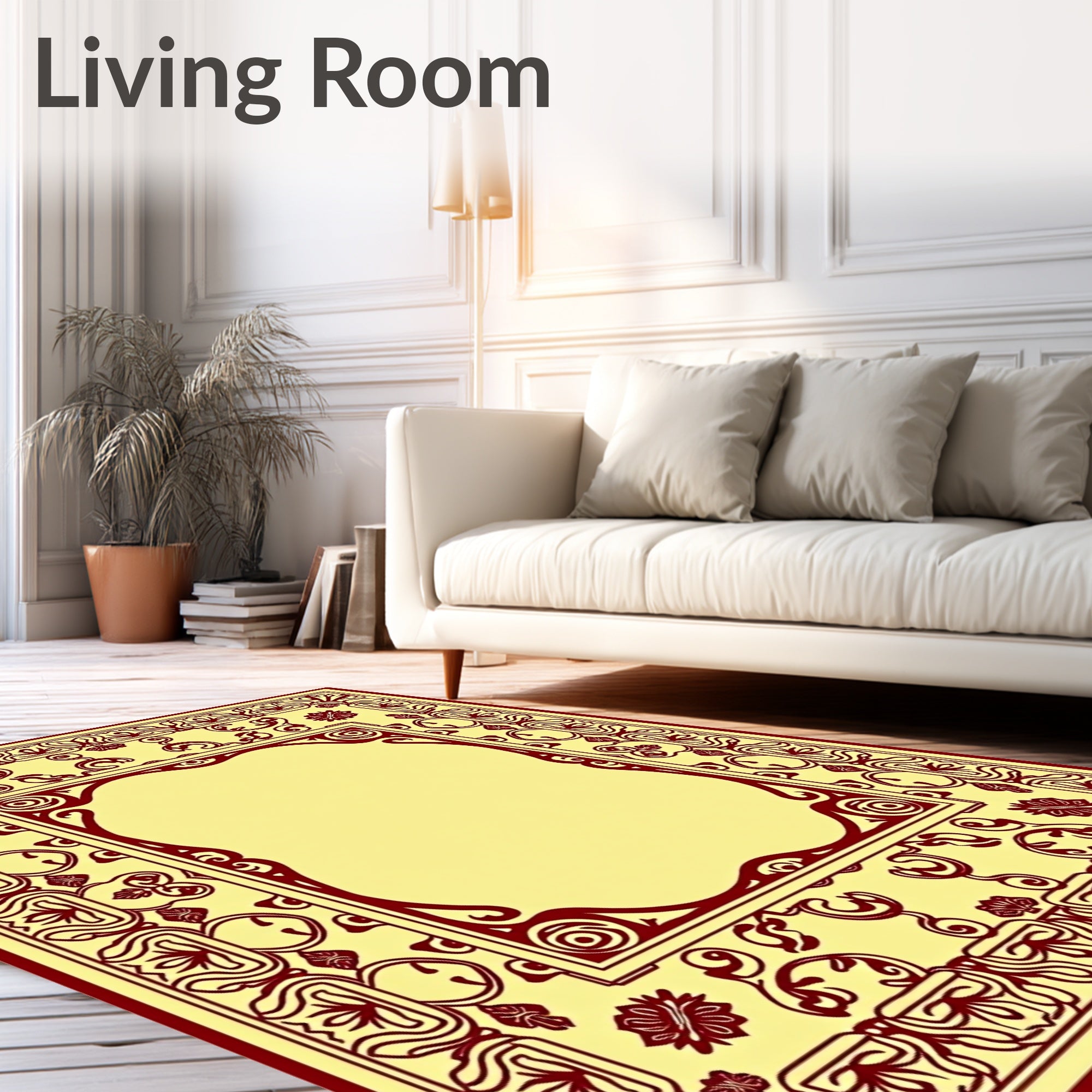 Rich Crimson Floral Frame Rug