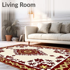 Deep Red Gold Floral Medallion Rug