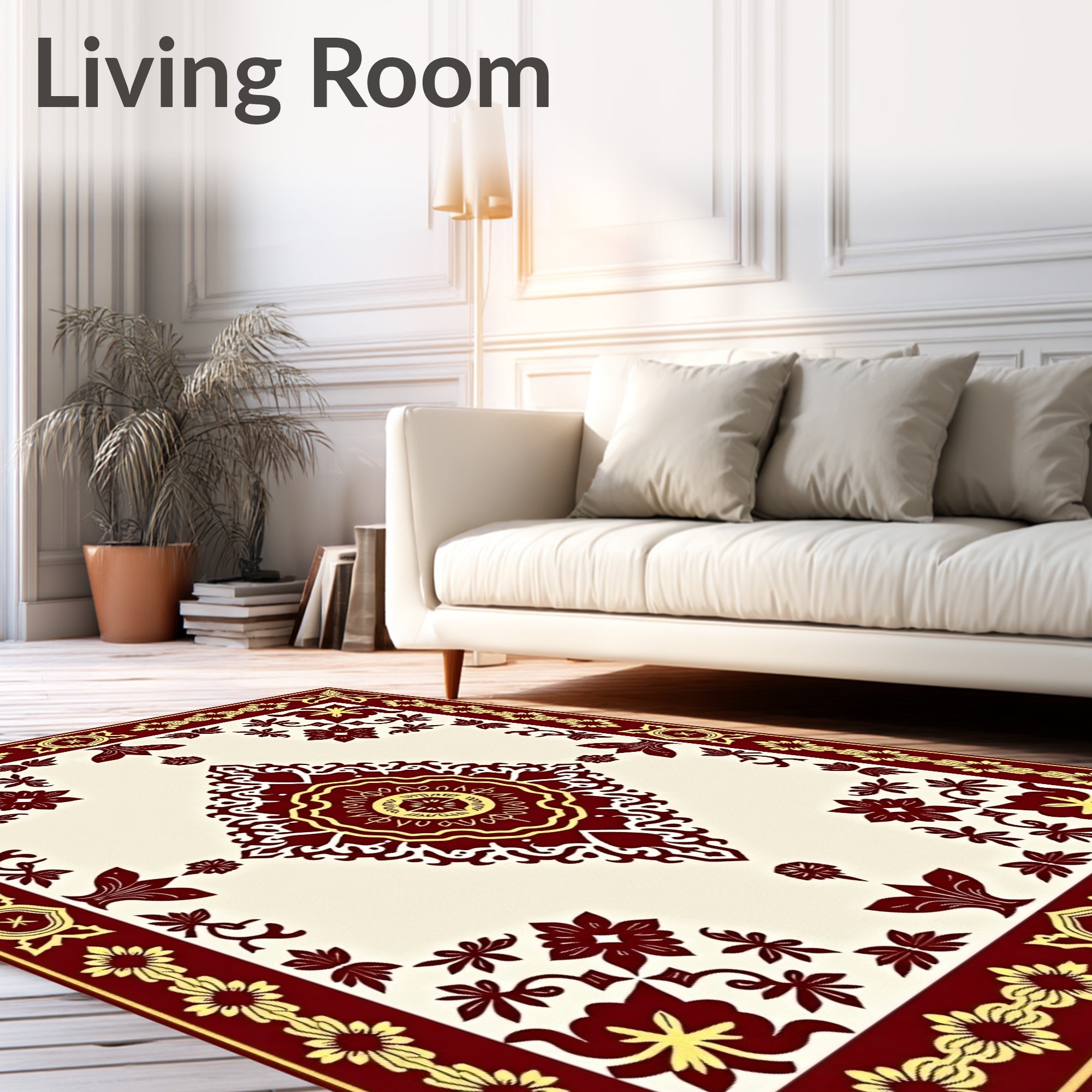 Deep Red Gold Floral Medallion Rug