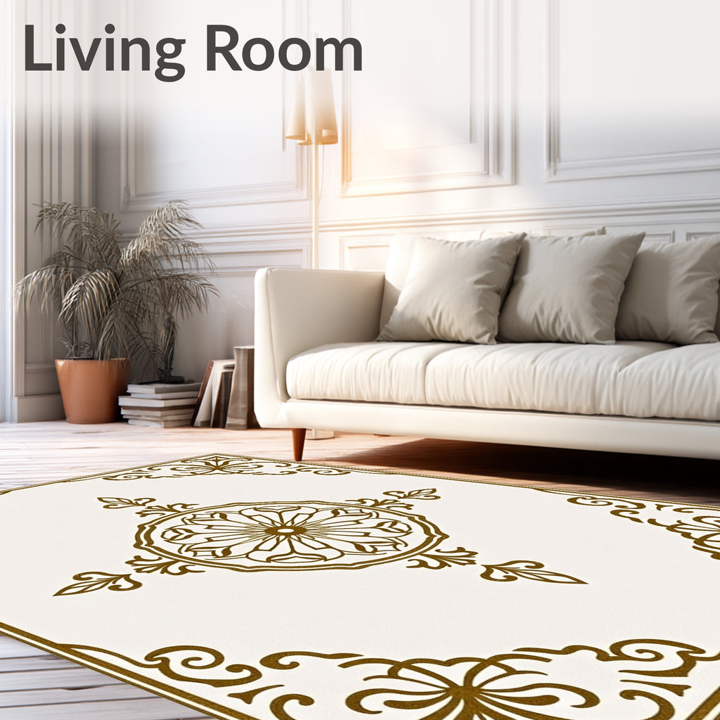 Golden Floral Centerpiece Square Rug