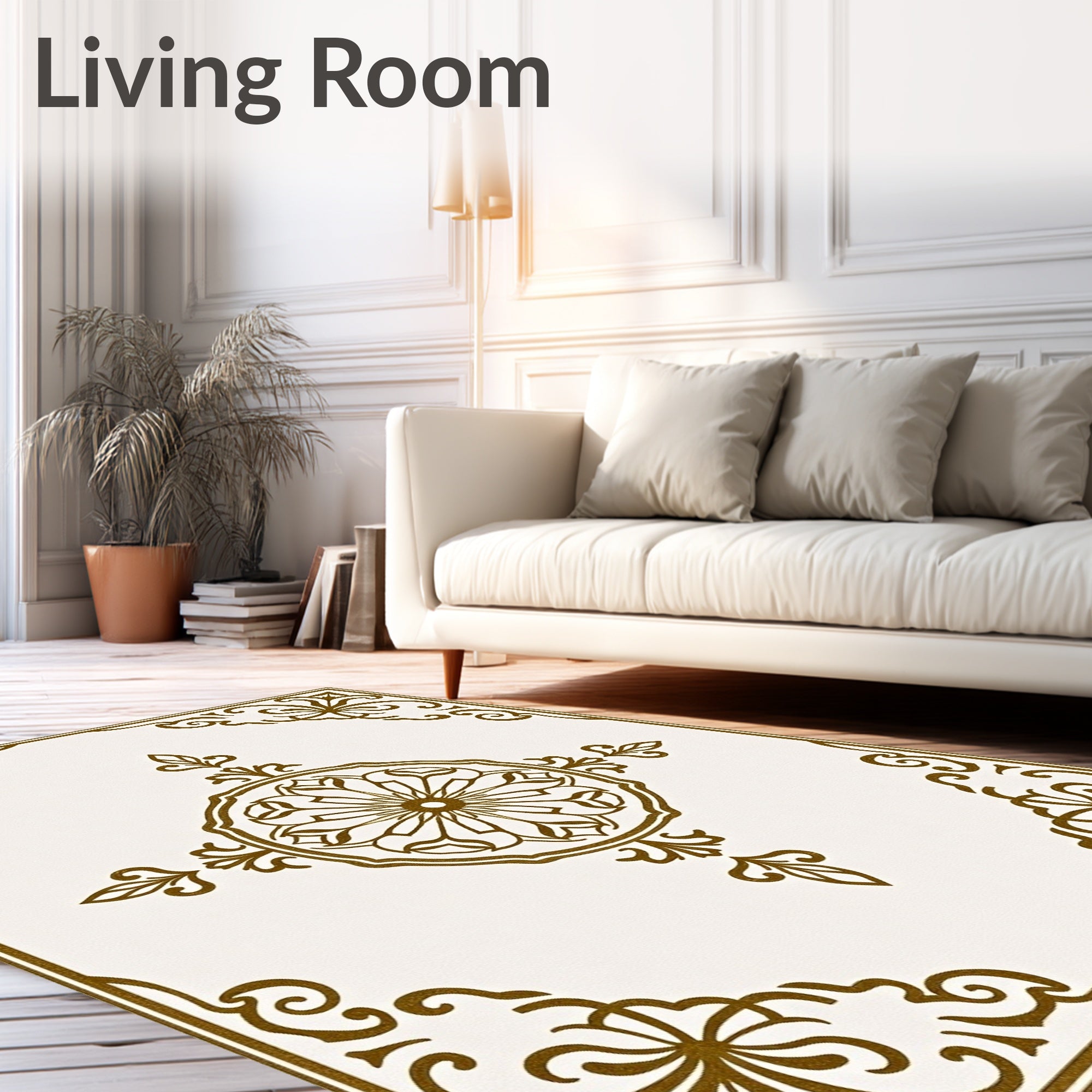 Golden Floral Centerpiece Square Rug