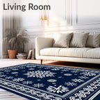 Navy Blue White Snowflake Mandala Rug