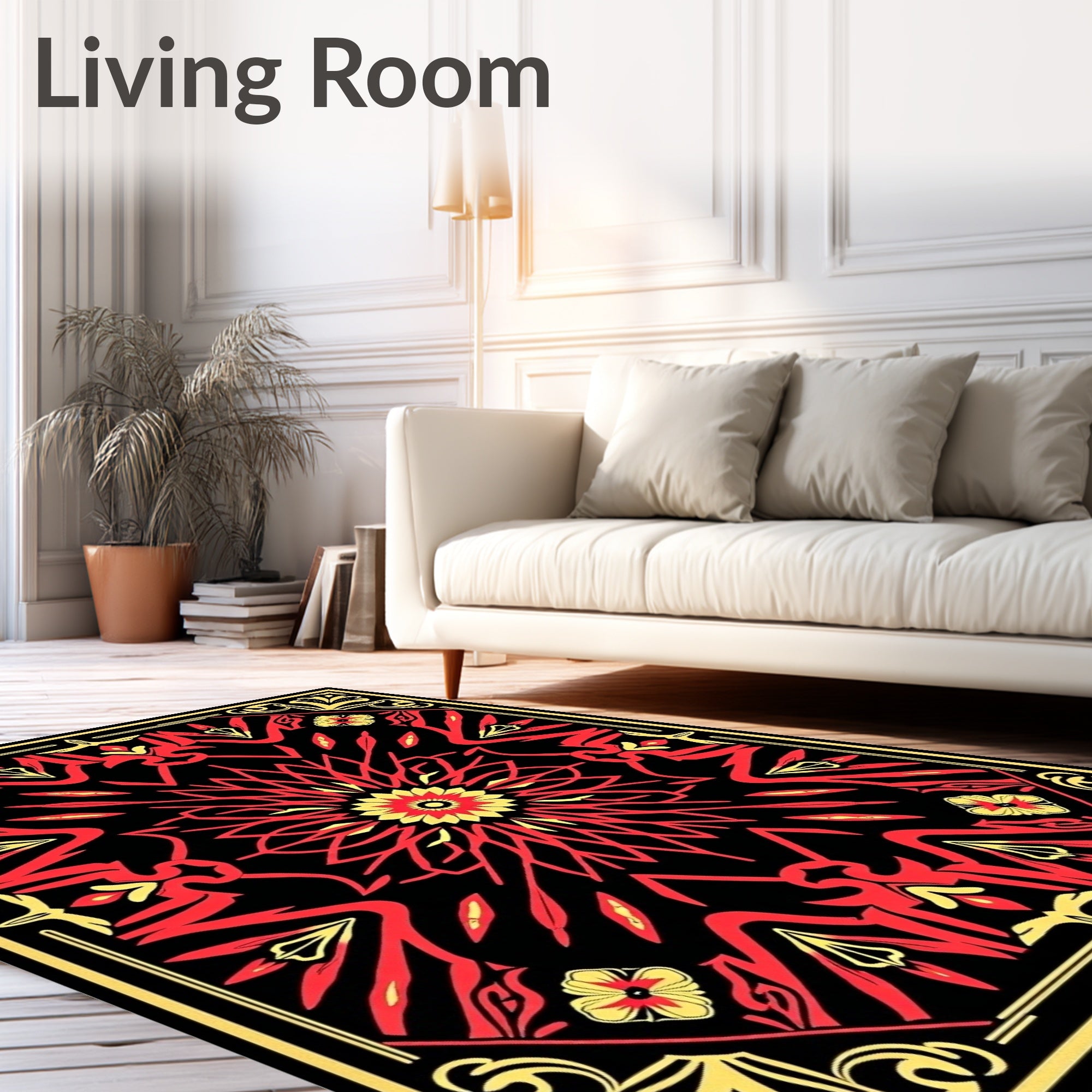 Vibrant Red Sunburst Floral Tapestry Rug
