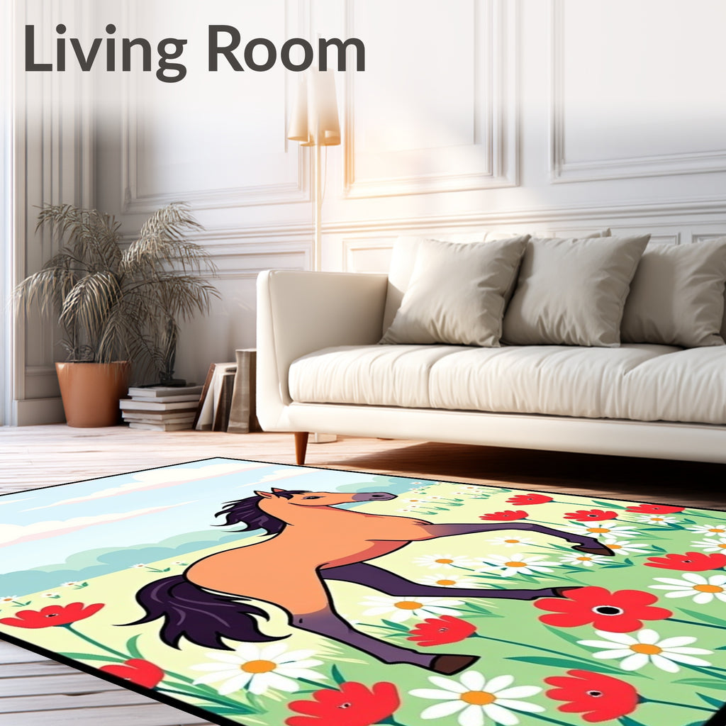Golden Horse Amongst Red Poppies Rug