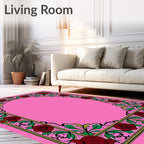 Rich Red Rose Garden Frame Rug