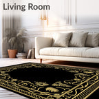 Golden Tropical Leaf Scroll Border Rug