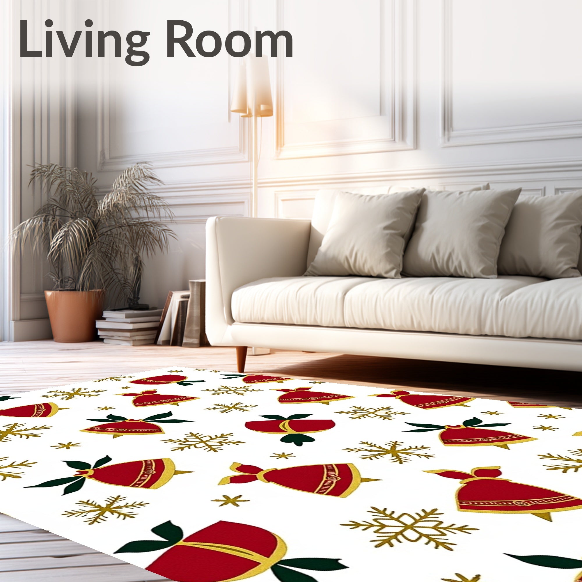 Red Gold Festive Bells And Snowflakes Rug