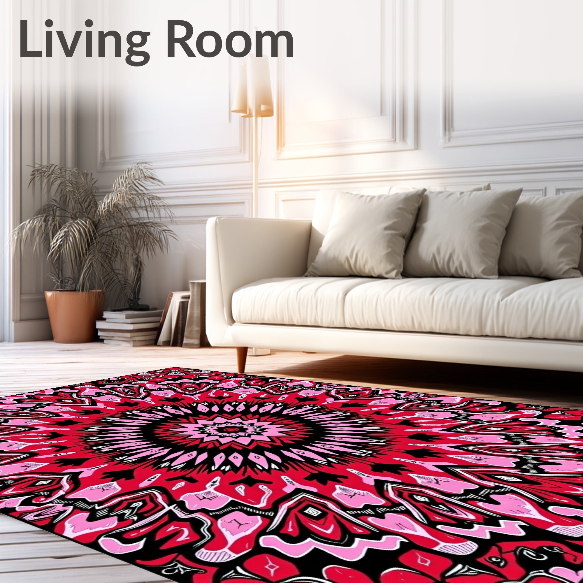 Crimson Pink Floral Mandala Rug