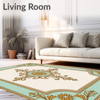 Ornate Golden Floral Mint Medallion Rug