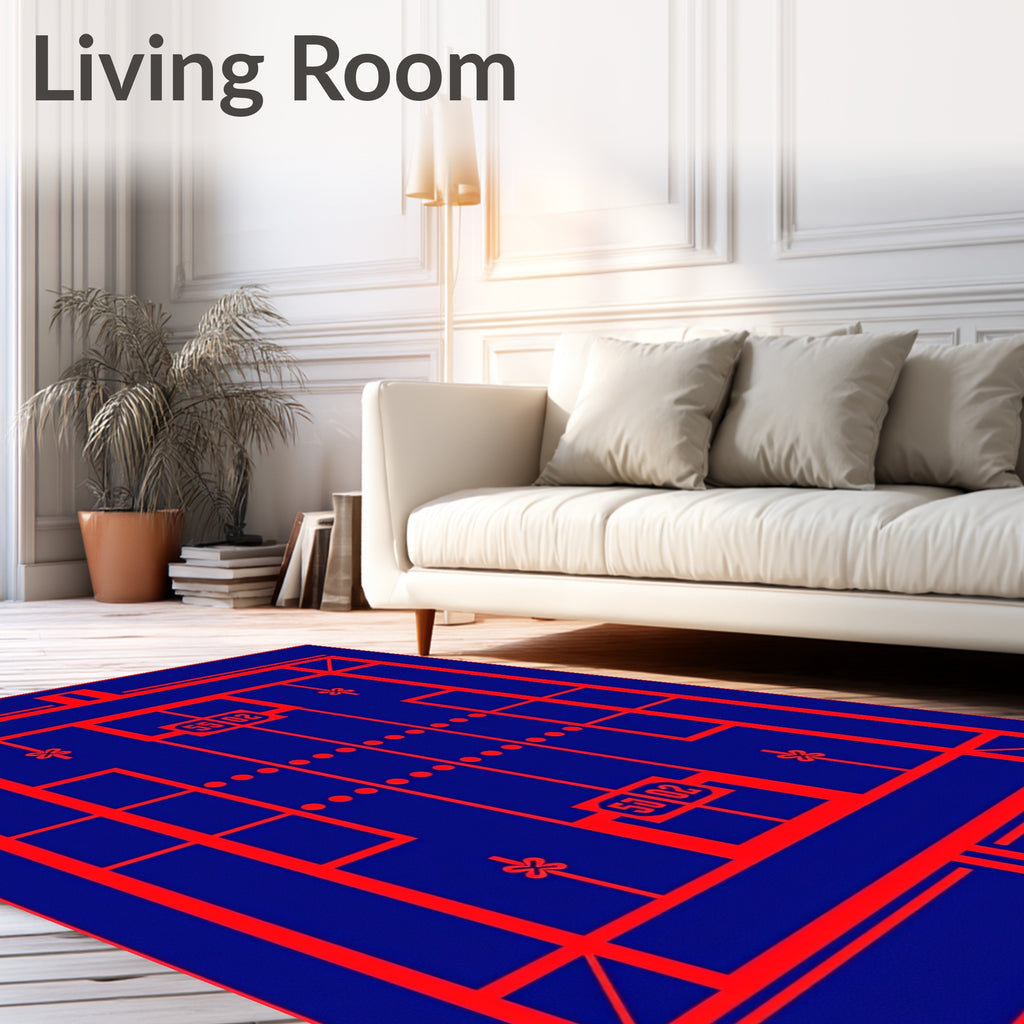 Geometric Red Grid Blue Rug