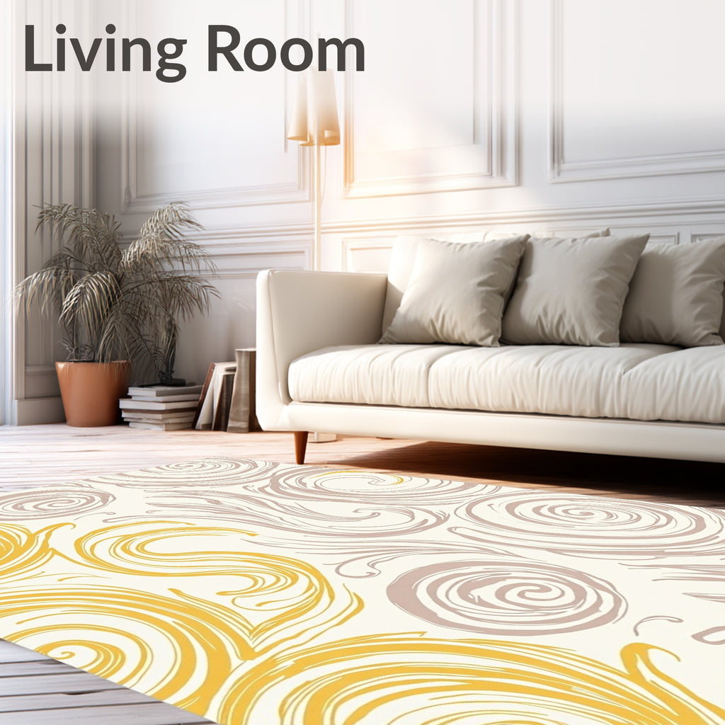 Golden Beige Swirl Botanical Rug