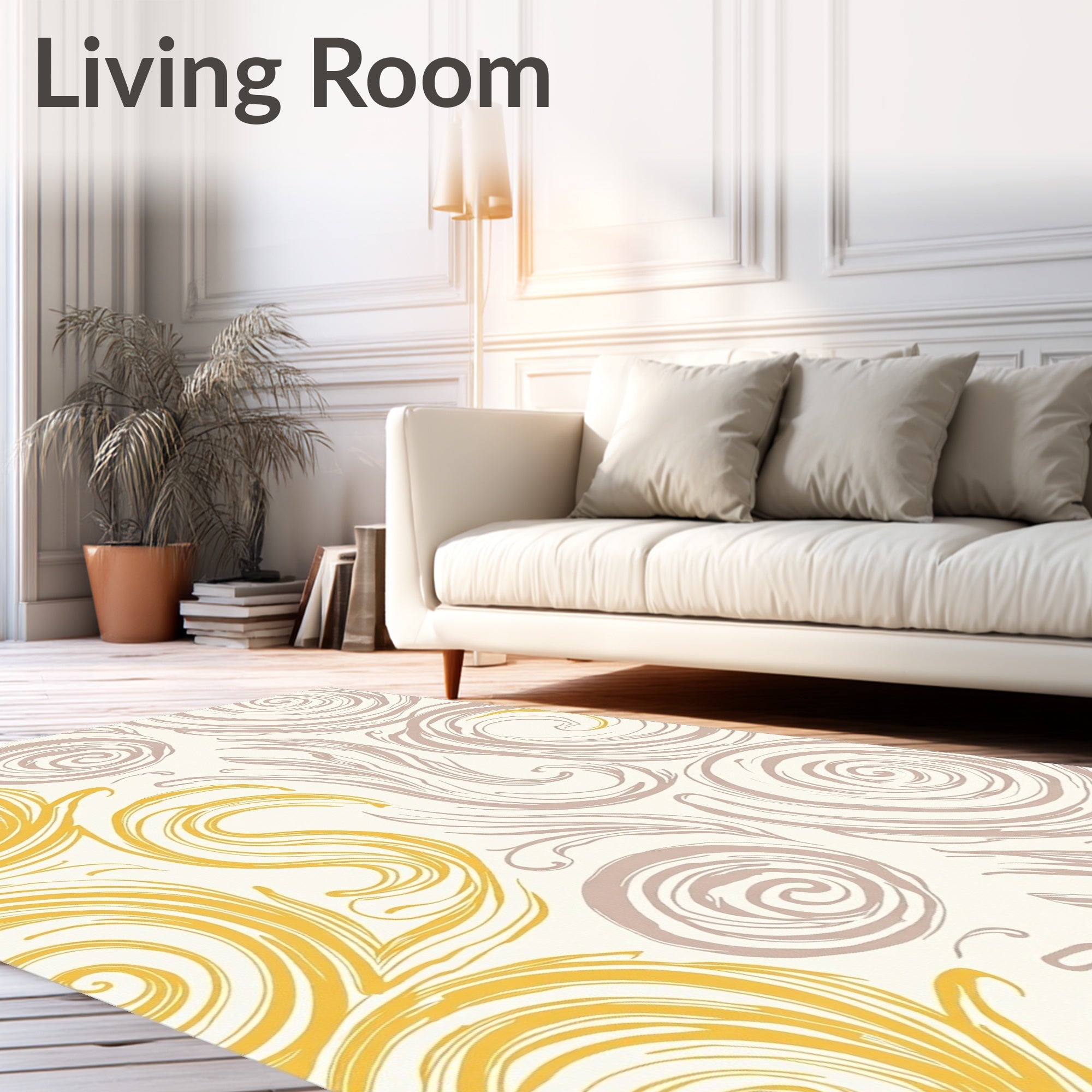 Golden Beige Swirl Botanical Rug