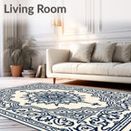 Navy Floral Medallion Border Rug