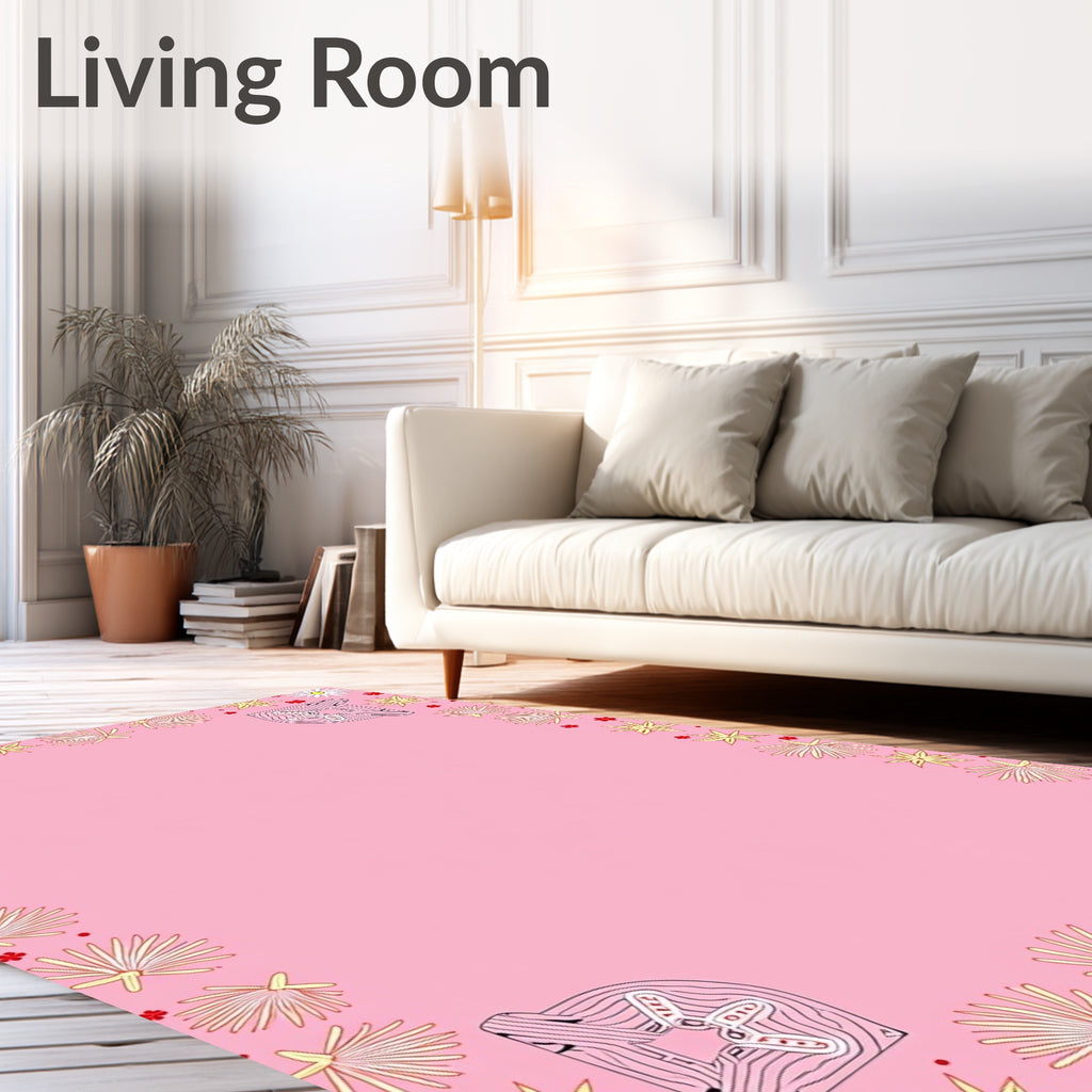 Pink Floral Sunburst Aborigine Art Rug