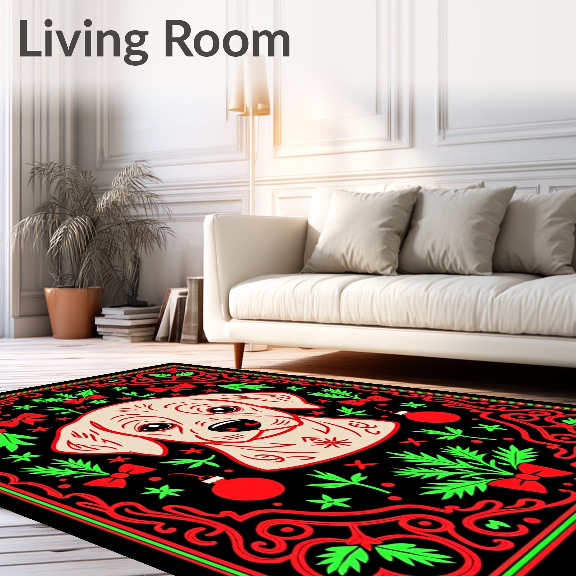 Festive Dog Christmas Ornament Border Rug