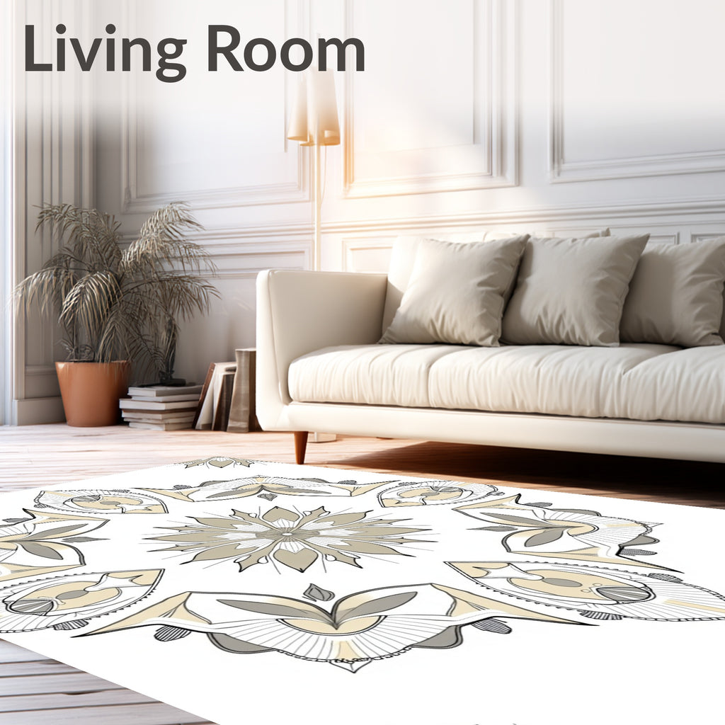Neutral Beige Symmetrical Mandala Rug