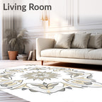 Neutral Beige Symmetrical Mandala Rug