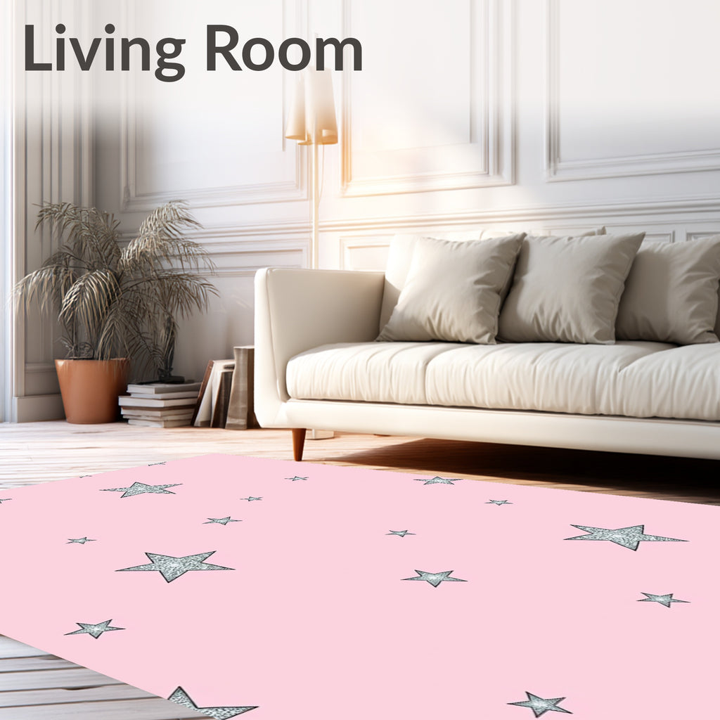 Pink Glitter Stars Scattered Accent Rug