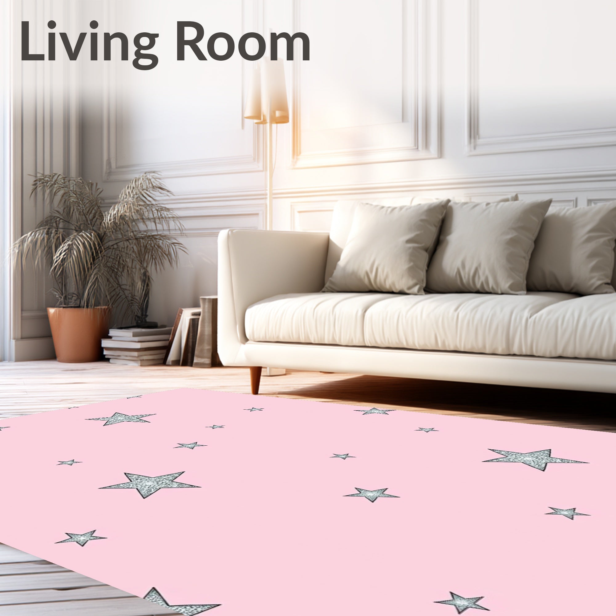 Pink Glitter Stars Scattered Accent Rug