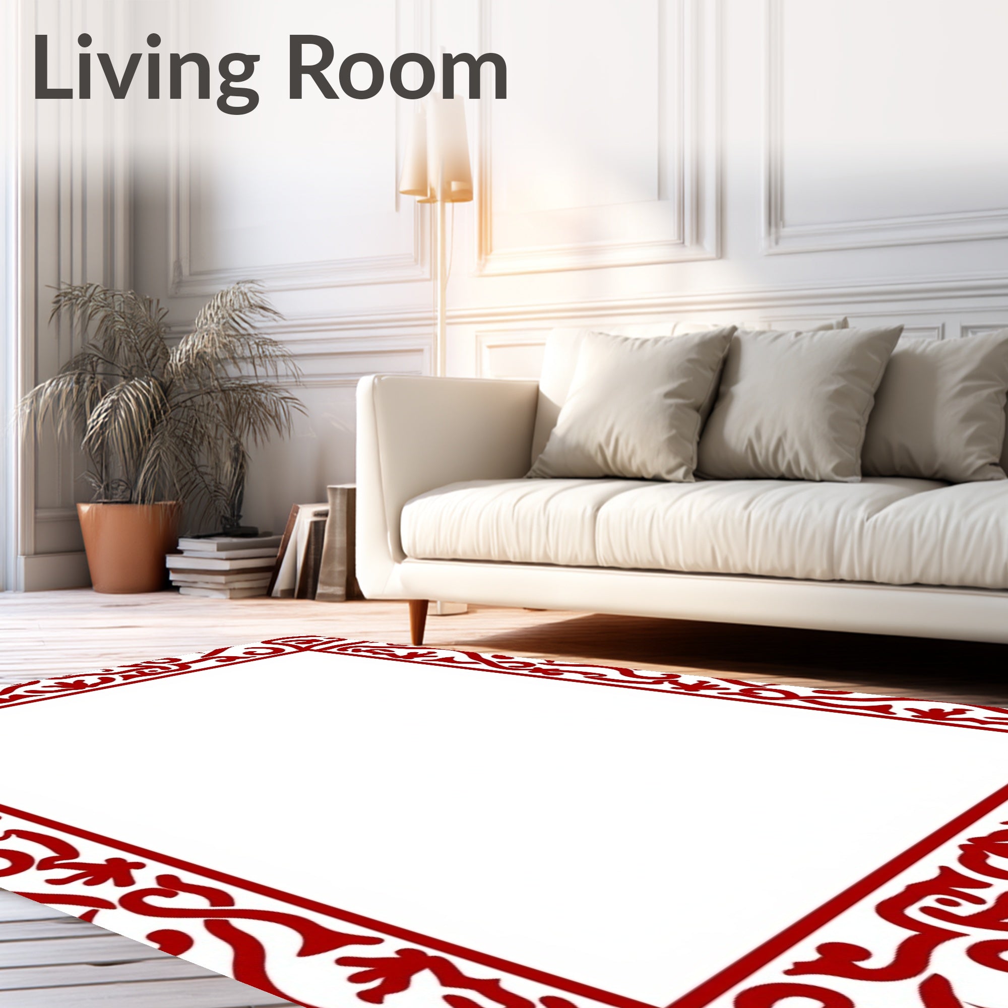 Elegant Red Vine Scroll Frame Rug