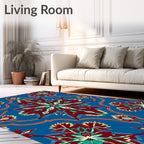 Lush Crimson Blue Floral Medallion Rug