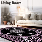 Pink Ornate Floral Mandala Black Rug