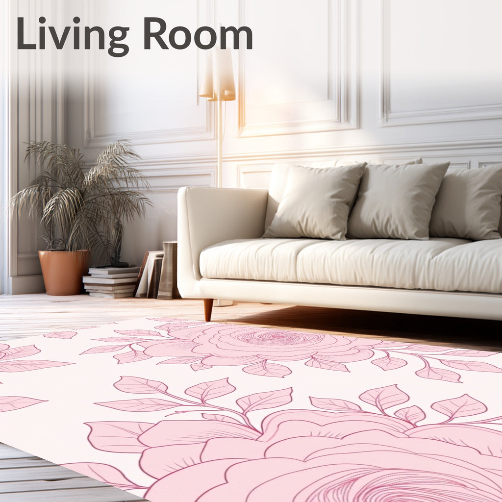 Pink Floral Line Art Branches Rug