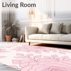 Pink Floral Line Art Branches Rug