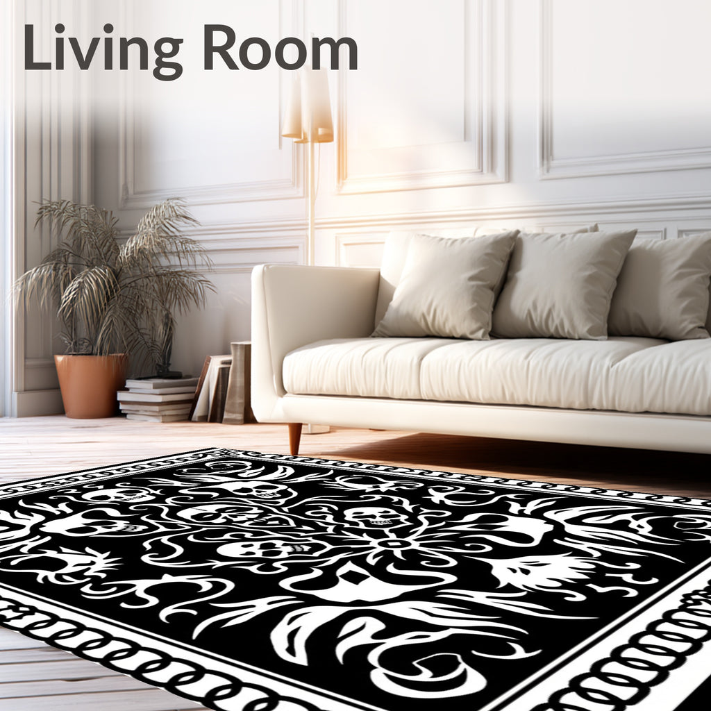 Dark Skull Swirls Black Border Rug