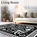 Dark Skull Swirls Black Border Rug